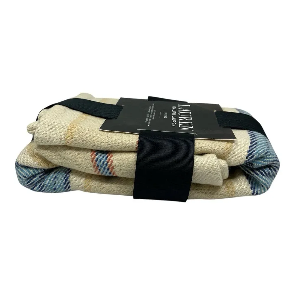 Ralph Lauren Bering Euro Sham Cream Multi Stripe Cotton Pillow Cover Decor 26x26